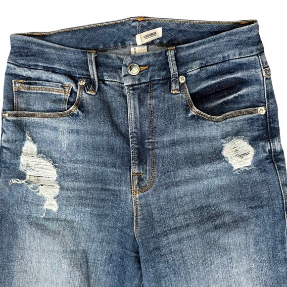 Good American Good Waist Blue Medium Wash Distressed Snake Pocket B322 sz 2 / 26 - Picture 8 of 9
